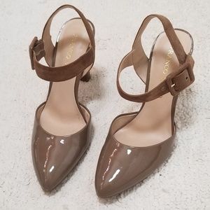 Franco Sarto Taupe Patent Leather 3.5" Heel. Size